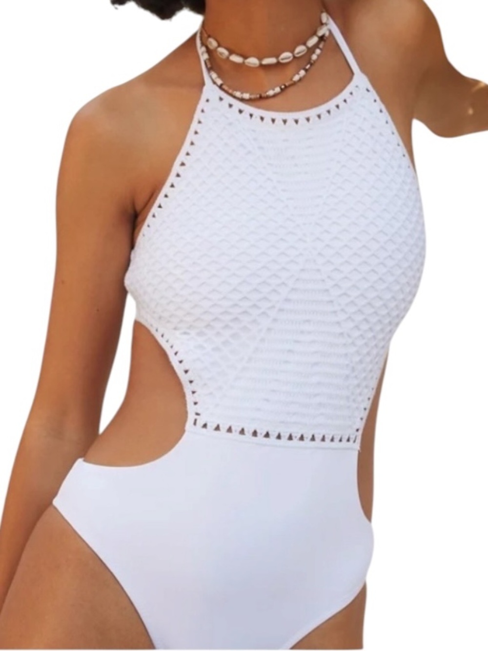 Aerie Crochet One Piece Halter Swimsuit Size Small NWT In White Style: 0751-4621